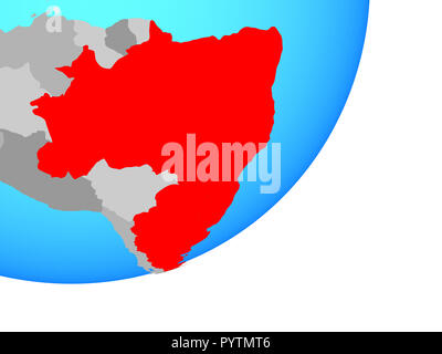 Mitglieder des Mercosur auf Blau politische Welt. 3D-Darstellung. Stockfoto