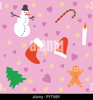 Ein Weihnachten Hintergrund Muster mit rosa Hintergrund und Rote Socke Objekt Vector Illustration Stockfoto