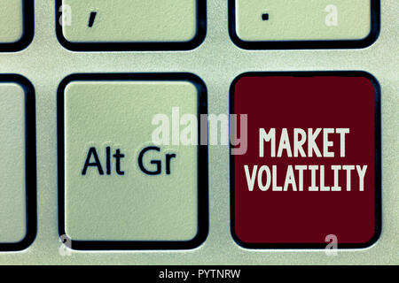 Schreiben Hinweis angezeigt Marktvolatilität. Business foto Präsentation zugrunde liegenden Wertpapiere Preise schwankt Stabilität Status. Stockfoto