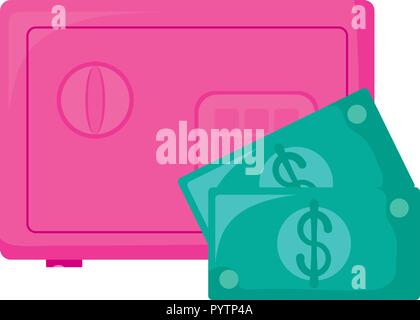 Geldscheine und Safe Symbol auf weißem Hintergrund, Vector Illustration Stock Vektor