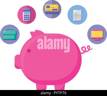 Piggy Bank und Einkaufen ähnliche Symbole auf weißem Hintergrund, Vector Illustration Stock Vektor