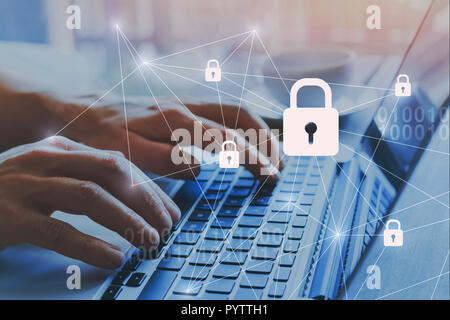 Sicherheit im Internet und Datenschutz Konzept, blockchain und Cybersicherheit Stockfoto