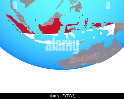 Indonesien mit National Flagge auf einfache politische Welt. 3D-Darstellung. Stockfoto
