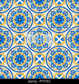Marokkanische Keramik nahtlose Muster. Ethnische floralen Motiven. Mediterrane folkloristische Ornament. Portugiesische azulejo, mexikanische talavera oder Spanisch Stock Vektor