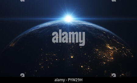 Sonnenaufgang über dem Planeten Erde Stockfoto