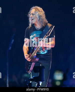 Albany, New York, USA. 29. Oktober, 2018. Kirk Hammett von Metallica führt im Konzert an Times Union Center am 29. Oktober 2018 in Albany, New York. Credit: Debby Wong/Alamy leben Nachrichten Stockfoto