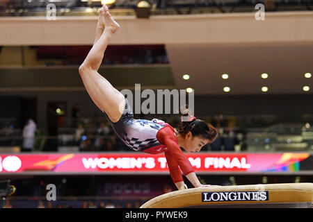 Doha, Katar. 30 Okt, 2018. Asuka Teramoto (JPN), 30. Oktober 2018 - Turnen: Die 2018 Gymnastics World Championships, Team Women's Final Vault an Aspire Dome in Doha, Katar. Credit: MATSUO. K/LBA SPORT/Alamy leben Nachrichten Stockfoto