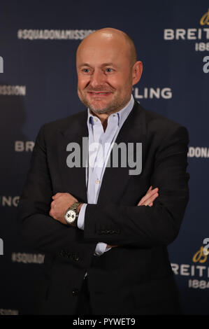 Tokio, Japan. 30 Okt, 2018. Schweizer Uhrenhersteller Breitling CEO Georges Kern stellt für Foto als Breitling enthüllt die neuen Armbanduhr "Premier" Sammlung in Tokio am Dienstag, 30. Oktober 2018. Credit: Yoshio Tsunoda/LBA/Alamy leben Nachrichten Stockfoto