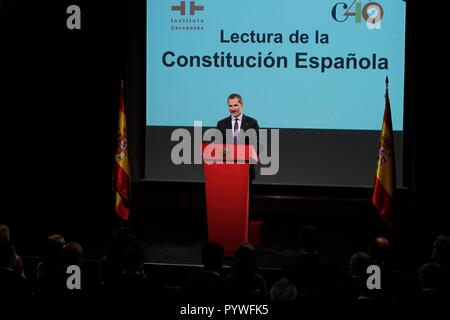 Madrid, Spanien. 31 Okt, 2018. Madrid, Spanien. 31 Okt, 2018. König Felipe act" Lesung von constitución" anlässlich des 40. Jahrestages der spanischen Verfassung und Genehmigung auf dem Kongress in Madrid, am Mittwoch, den 31. Oktober 2018 Credit: CORDON PRESSE/Alamy leben Nachrichten Stockfoto