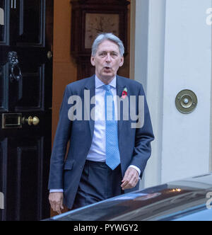 London, Großbritannien. 31 Okt, 2018. London, 31. Oktober 2018, Philip Hammond MP PC, Schatzkanzler, Blätter 11 Downing Street, London Quelle: Ian Davidson/Alamy leben Nachrichten Stockfoto