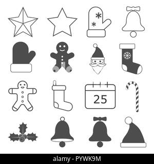 Weihnachten Symbole gesetzt. Vektorgrafiken. Flache Bauform. Stock Vektor