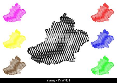 Uigurischen Autonomen Region Xinjiang (administrative divisions von China, China, Volksrepublik China, VR China) Karte Vektor-illustration, kritzeln Skizze Stock Vektor