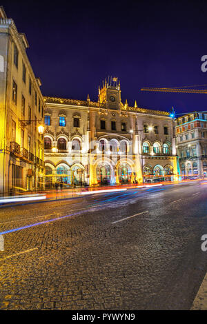 Der Bahnhof Rossio, Lissabon, manuelinischen Architektur Fassade im Stil Stockfoto