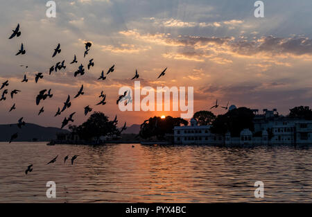 Blick über den See Pichula in Udaipur, Indien Stockfoto