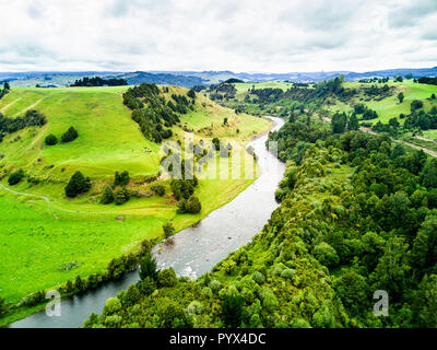 Luftaufnahme der schönen Landschaft des Whanganui River, Neuseeland Stockfoto