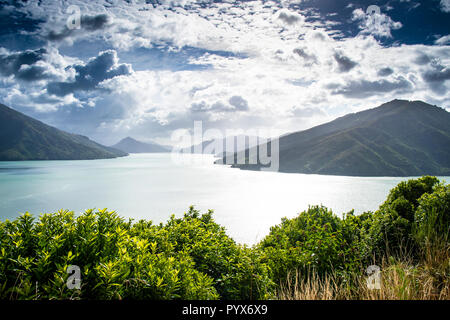 Malerischer Blick auf Marlborough Sounds der Südinsel in Neuseeland Stockfoto