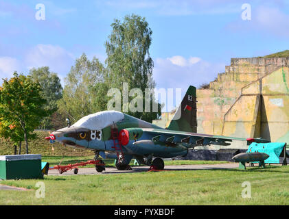 Belarus, der luftwaffenstützpunkt von Lida. 09/19/2016. Suchoi Su-25 Frogfoot Erdkampfflugzeug, Belarus airforce Stockfoto