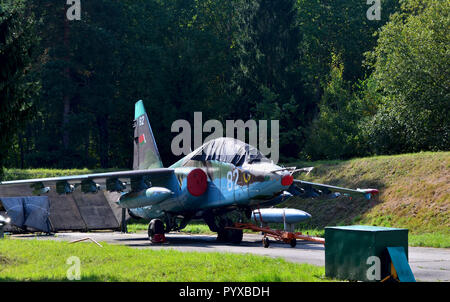 Belarus, der luftwaffenstützpunkt von Lida. 09/19/2016. Suchoi Su-25 Frogfoot Erdkampfflugzeug, Belarus airforce Stockfoto