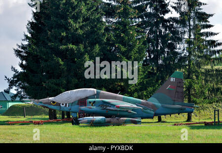 Belarus, der luftwaffenstützpunkt von Lida. 09/19/2016. Suchoi Su-25 Frogfoot Erdkampfflugzeug, Belarus airforce Stockfoto