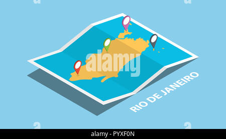 Rio de Janeiro Karten mit isometrischen Stil und Stift Location tag auf Vector Illustration erkunden Stockfoto