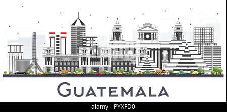 Guatemala City Skyline mit grauen Gebäude isoliert auf Weiss. Vector Illustration. Business Travel und Tourismus Konzept mit moderner Architektur. Stock Vektor