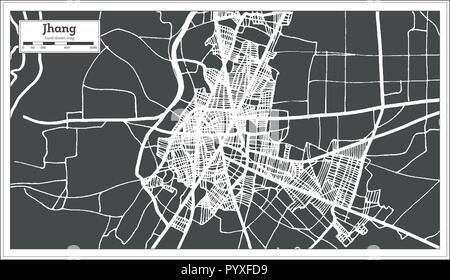 Jhang Pakistan Stadtplan im Retro-stil. Übersichtskarte. Vector Illustration. Stock Vektor