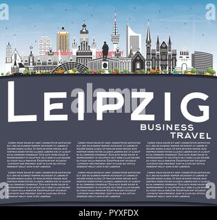 Leipzig Deutschland City Skyline mit grauen Gebäude, blauer Himmel und Kopieren. Vector Illustration. Stock Vektor