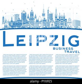 Übersicht Leipzig Deutschland Skyline der Stadt mit blauen Gebäude und Kopieren. Vector Illustration. Stock Vektor