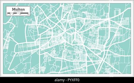 Multan, Pakistan Stadtplan im Retro-stil. Übersichtskarte. Vector Illustration. Stock Vektor