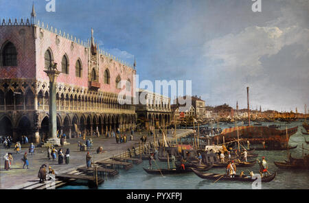 Der Pier in der Nähe von Riva degli Schiavoni, die mit der Spalte von San Marco von Canaletto (1697 - 1768) aus dem 18. Jahrhundert, Italienisch in Italien, Venedig, Stockfoto