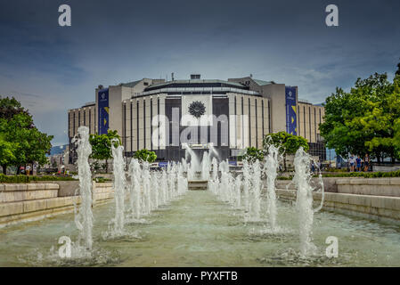 Brunnen, nationalen kulturellen Palace, Bulevard Bulgaria, Sofia, Bulgarien, Springbrunnen, Nationaler Kulturpalast, Bulgarien Stockfoto