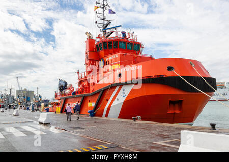 Spanisch Rettungsfahrzeug SAR Mastelero, an der Muelle Uno, Malaga, Spanien Stockfoto