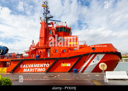 Spanisch Rettungsfahrzeug SAR Mastelero, an der Muelle Uno, Malaga, Spanien Stockfoto