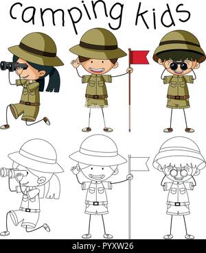 Doodle Grafik von Camping Kids Abbildung Stock Vektor