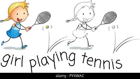 Happy girl Tennis Abbildung Stock Vektor