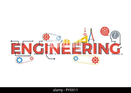 Abbildung: ENGINEERING Wort in Stammzellen - Wissenschaft, Technologie, Ingenieurwesen, Mathematik Bildung Konzept Typografie Design mit Symbol ornament Grundschule Stock Vektor