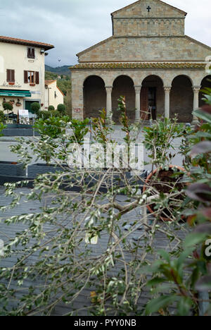 Cascia Reggello, Provinz Florenz. Hohe Valdarno. Italien - Oktober 30th, 2018 - Restaurant vor Masaccio berühmten Kirche von heute Wind beschädigt Stockfoto