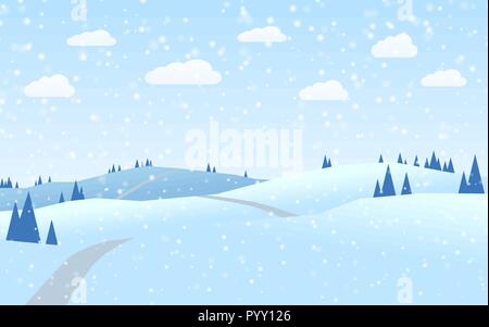 Hügel Winter Landschaft flaches Design Stock Vektor