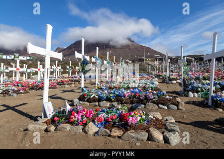 Qeqertarsuaq Friedhof, Grönland Stockfoto