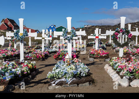 Qeqertarsuaq Friedhof, Grönland Stockfoto