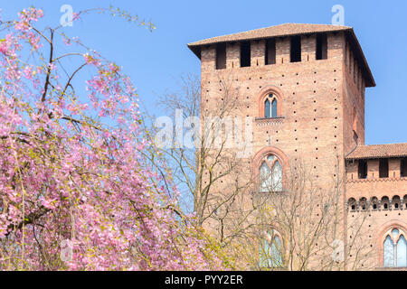 Frühling im Castello Visconteo (Schloss Visconti). Pavia, Provinz Pavia, Lombardei, Italien, Europa Stockfoto