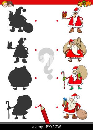 Cartoon Illustration der passende Schatten Lernspiel für Kinder mit Santa Claus Zeichen Stock Vektor