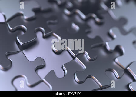 3D-Illustration abstrakt Hintergrund. Bild der Puzzleteile in chrom grau Metall. Stockfoto