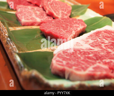 Hohe Marmorierung auf Hida Rindersteaks Stockfoto