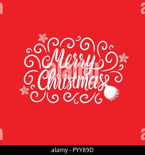 Inschrift Handschrift Frohe Weihnachten Schriftzug Karte mit frostigen Winter locken Hand zeichnen. Vector Illustration auf schwarzen Hintergrund isoliert. Stock Vektor