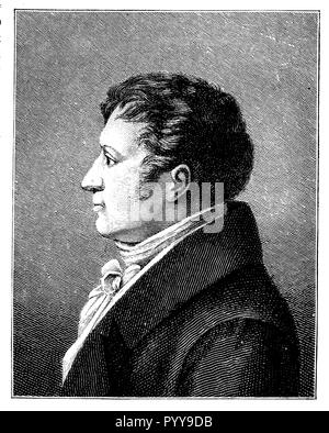 August Wilhelm Schlegel von gottleben (1767-1845), deutscher Literaturhistoriker und Kritiker, Übersetzer, antiken Philologen und Indologen. Nach einem zeitgenössischen Kupferstich, 1881 Stockfoto