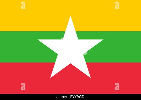 Einfache Flagge von Myanmar. Die richtige Größe, Proportion, Farben. Stock Vektor