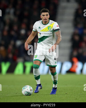 Norwich City Ben Godfrey während der carabao Schale, vierten Runde an der Vitalität Stadium, Bournemouth. PRESS ASSOCIATION Foto. Bild Datum: Dienstag, 30. Oktober 2018. Siehe PA-Geschichte Fußball Bournemouth. Photo Credit: Adam Davy/PA-Kabel. Einschränkungen: EDITORIAL NUR VERWENDEN Keine Verwendung mit nicht autorisierten Audio-, Video-, Daten-, Spielpläne, Verein/liga Logos oder "live" Dienstleistungen. On-line-in-Match mit 120 Bildern beschränkt, kein Video-Emulation. Keine Verwendung in Wetten, Spiele oder einzelne Verein/Liga/player Publikationen. Stockfoto