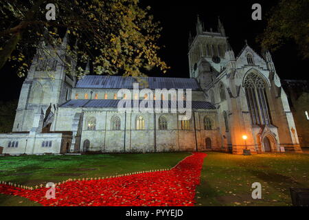 58000 Gestrickte Poppy Anzeige an Selby Abbey, North Yorkshire. Stockfoto