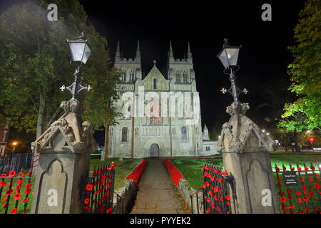 58000 Gestrickte Poppy Anzeige an Selby Abbey, North Yorkshire. Stockfoto